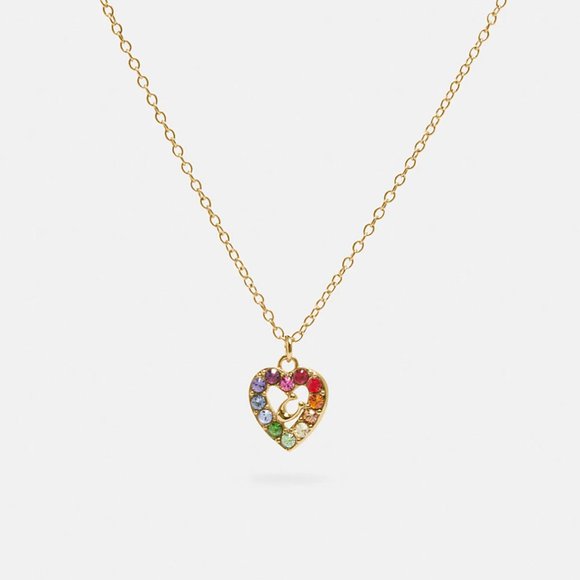 🌈 Rainbow Pave Sculpted Signature Heart Slider Necklace * Special Edition *💕 - Picture 1 of 7